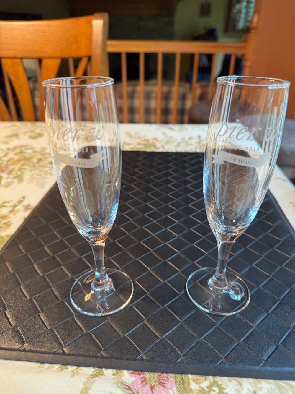 Set of 2 Pier W Lakewood Oh Restaurant Champagne Flutes 1965-2015 50th Anniversa